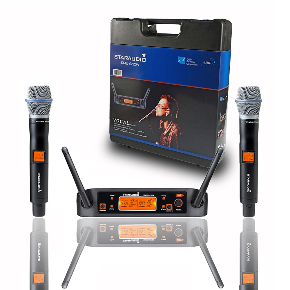 UHF Wireless Microphone System 2 Channel Dynamic Handheld Mic Karaoke Audio Mic