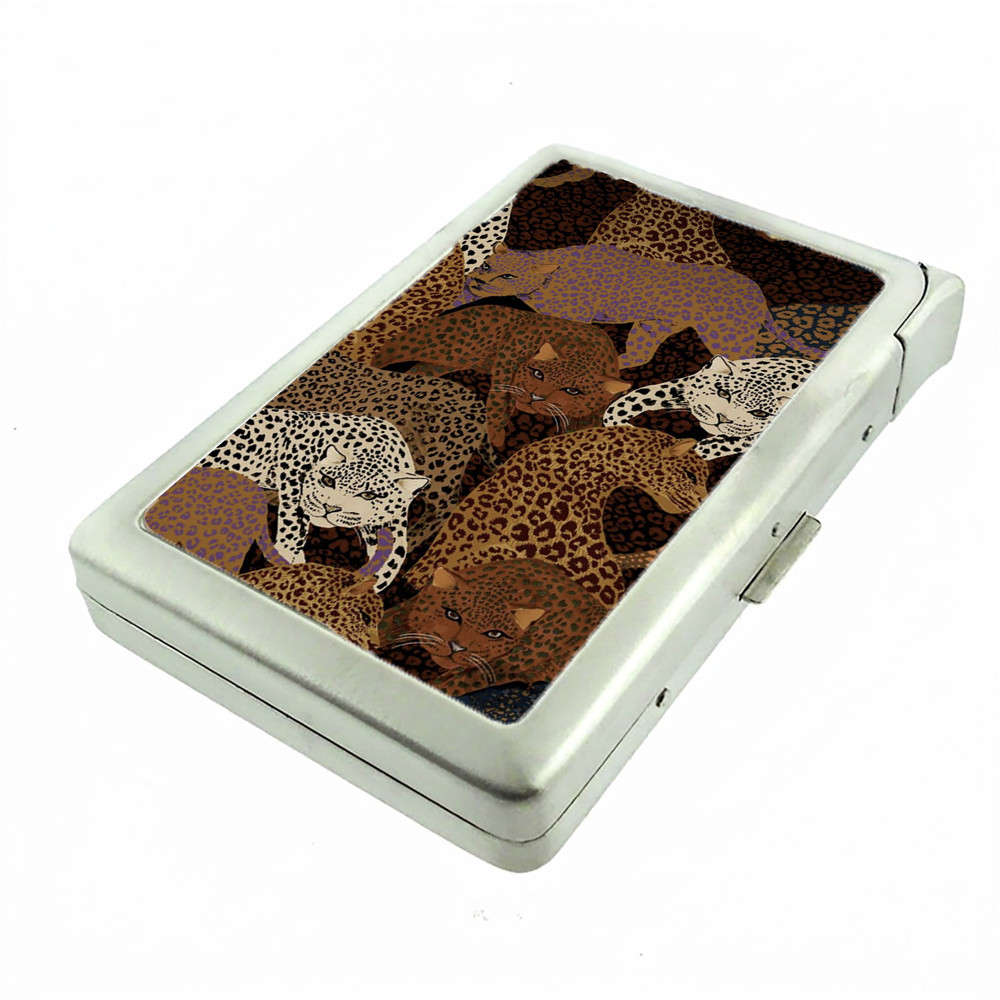Leopard Art Print Cigarette Case with lighter ID Holder Wallet