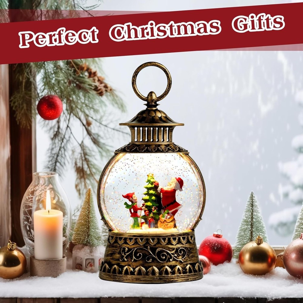 Vintage Santa Snow Globe Lantern - Musical & Timer Function for Festive Cheer