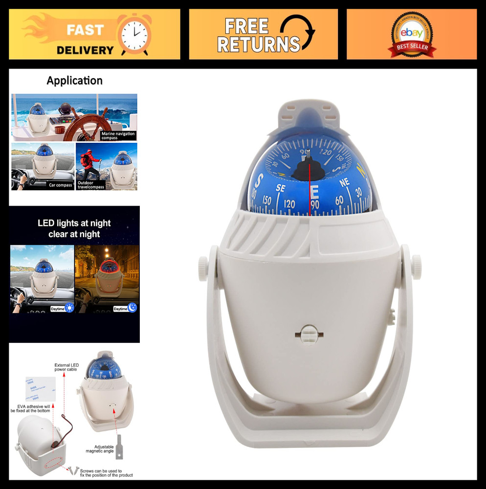 Flush Mount Marine Compass with Light - Pivoting Dashboard Compass for Boat & Ca