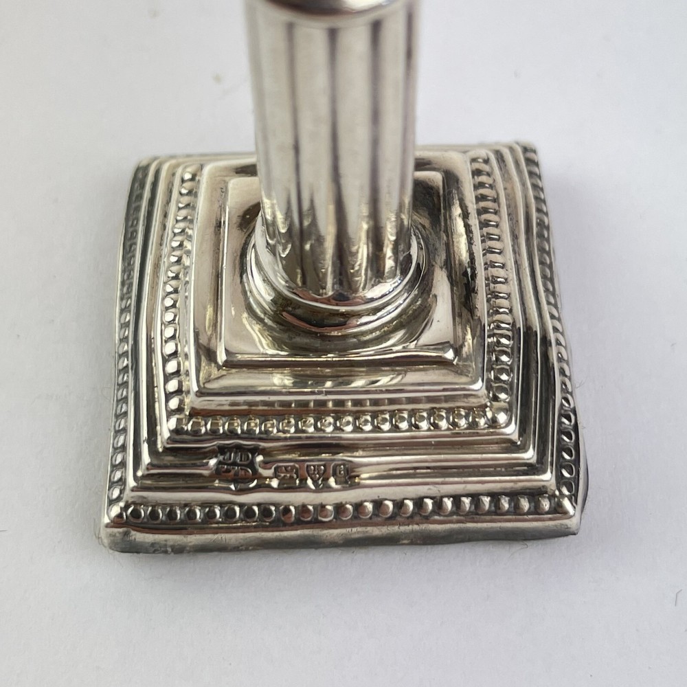 Antique Miniature Solid Silver Corinthian Column Candlestick James Deakin 5.4cm