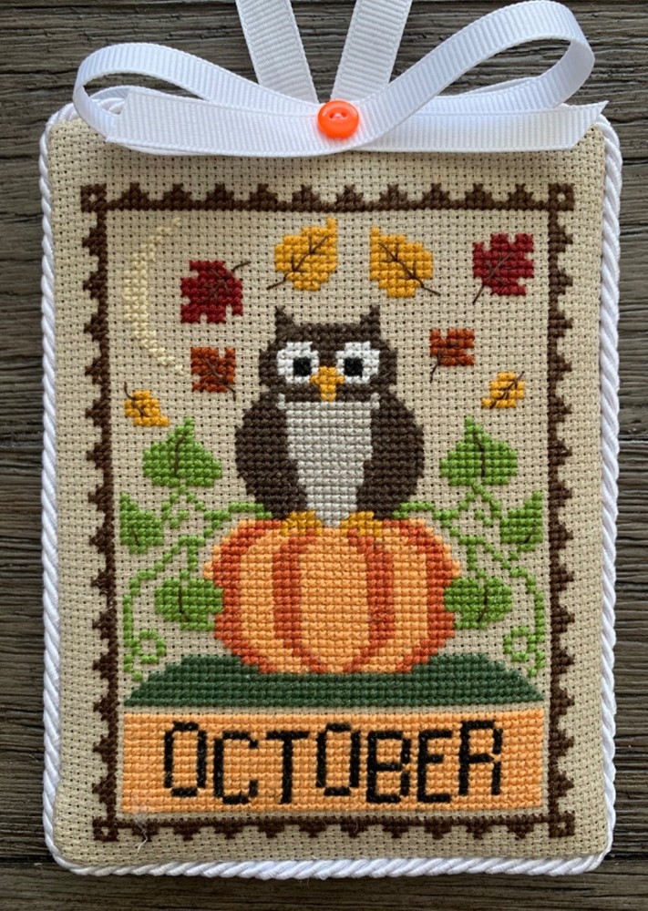 COMPLETED XSTITCH DOUBLE-SIDED MONTHLY ORNAMENT, SEPTEMBER.OCTOBER