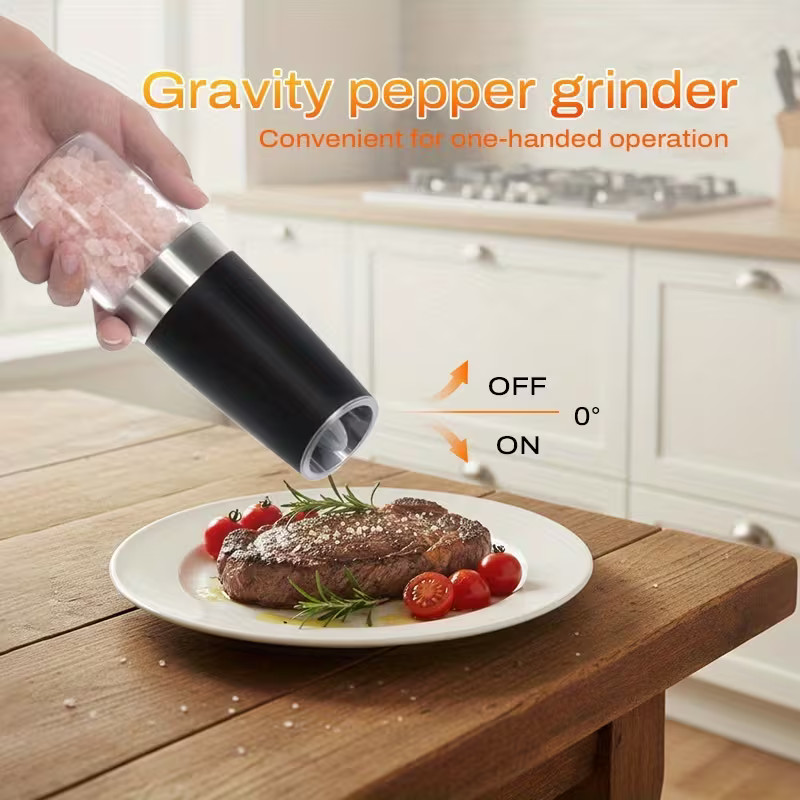 2 Pack Gravity Electric Salt and Pepper Grinder Mill Shaker Adjustable Automatic