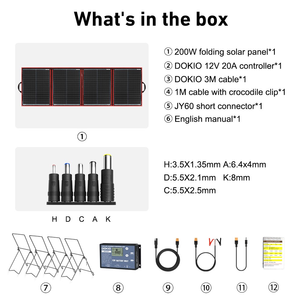 Dokio Portable 200W Solar Panel Kit Foldable Flexible for RV Camping Off Grid
