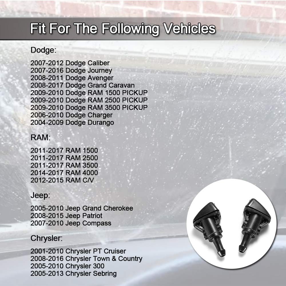 Front Windshield Washer Nozzles Wiper Spray Kit For Dodge, Ram, Jeep Replace...
