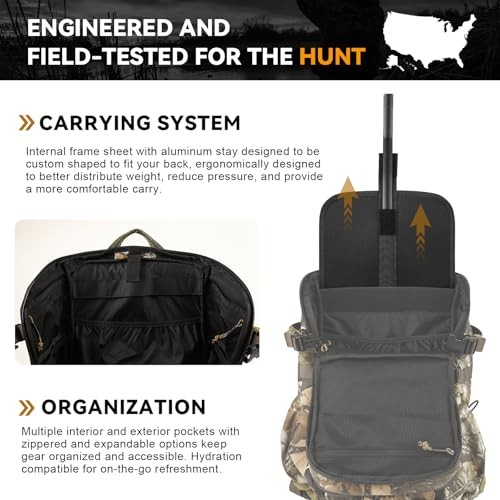Hunting Backpack with Rifle/Bow Carry System, Customizable Next Camo G2