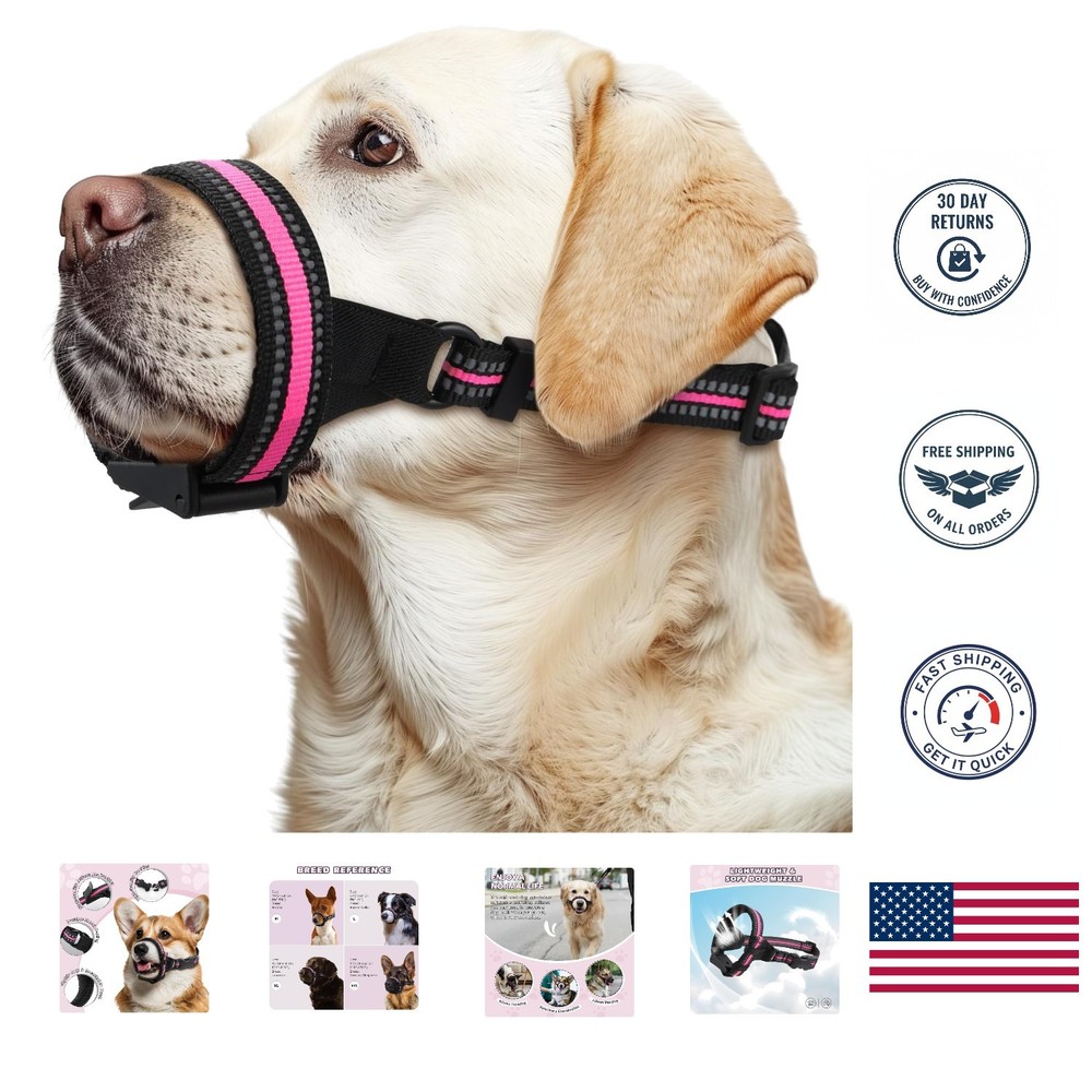 Comfortable Pink Dog Muzzle for Medium Dogs - Prevents Biting & Allows Drinking