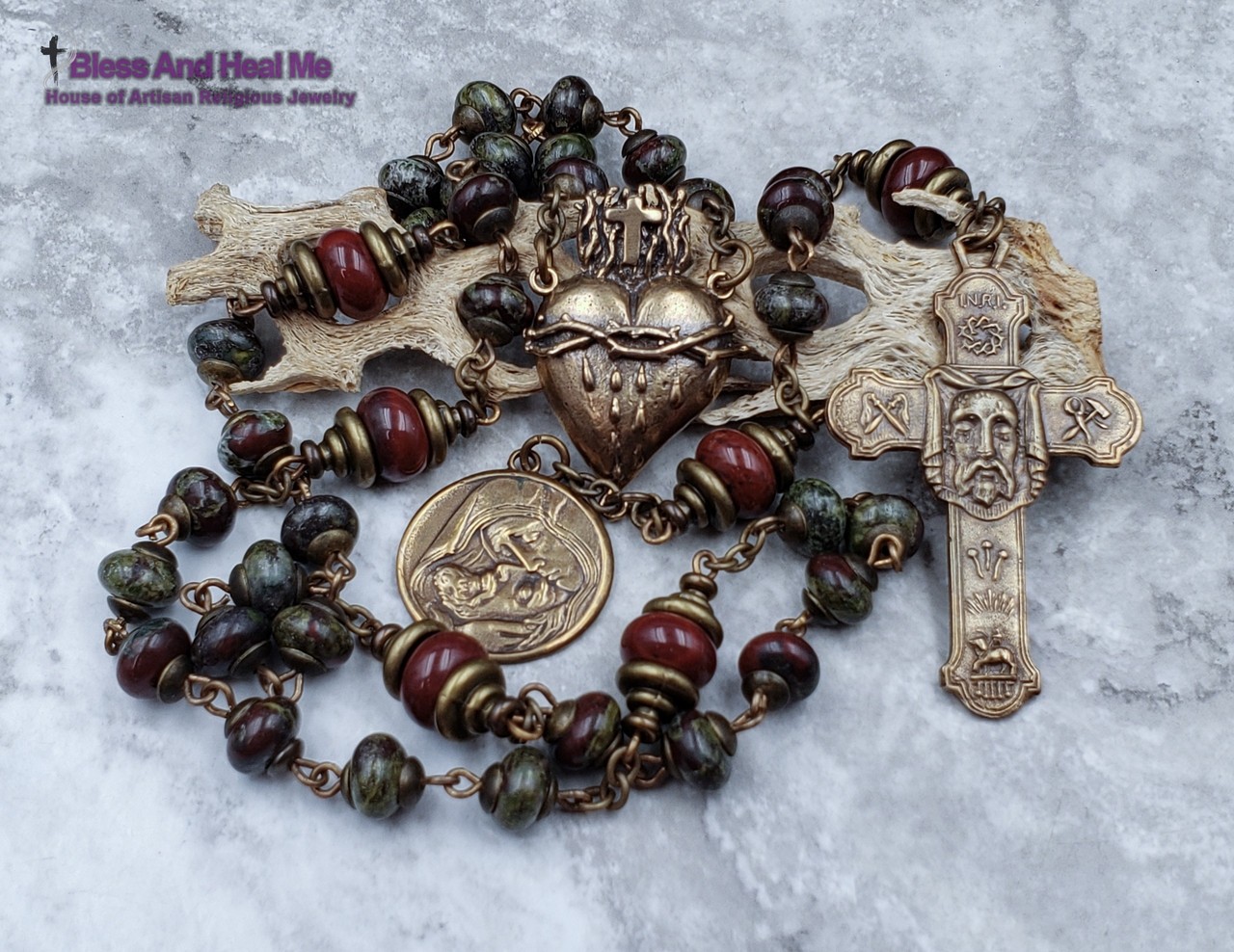 Holy Face of Jesus, Sacred Heart ,Pieta 39 Beads Chaplet |Bronze |Bloodstone