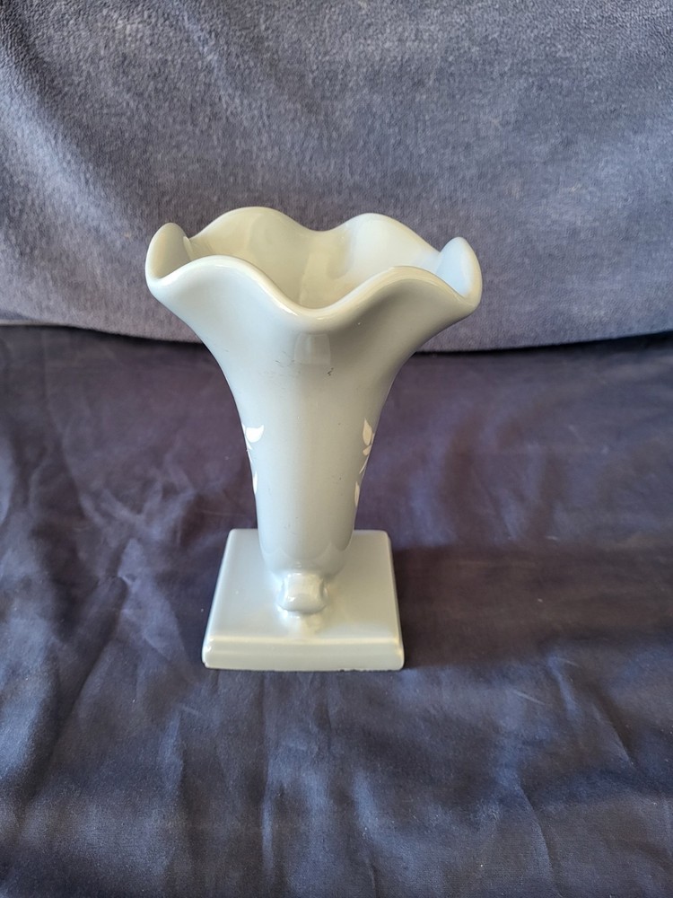 Very Cool Cornucopia Style Blue Ceramic Vase 7" Tall