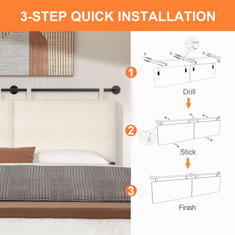 Headboard, Headboards Queen Size Wall Mounted Bed Headboard with Linen Queen