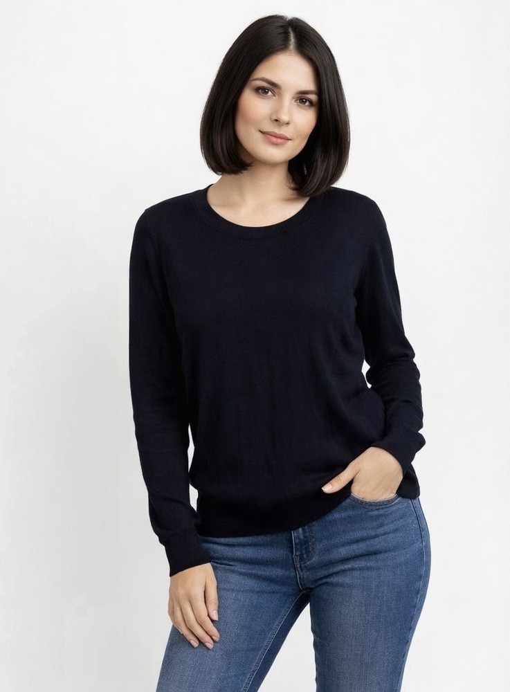 H&M Navy Lightweight Viscose Blend Pullover  Size M UK 10-12 Soft Fine Knit