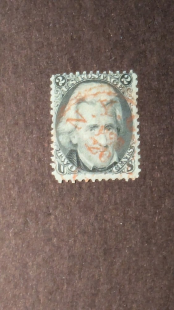 United States stamp #73 used with red cancel.