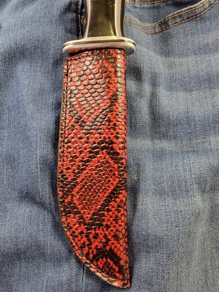 Buck Knives 119 Sheath Right Pull with Authentic FAUX RED PYTHON SKIN leather