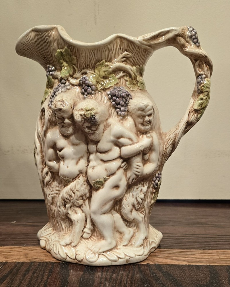 Vintage Ceramic Water Pitcher Mother 3D Cherubs