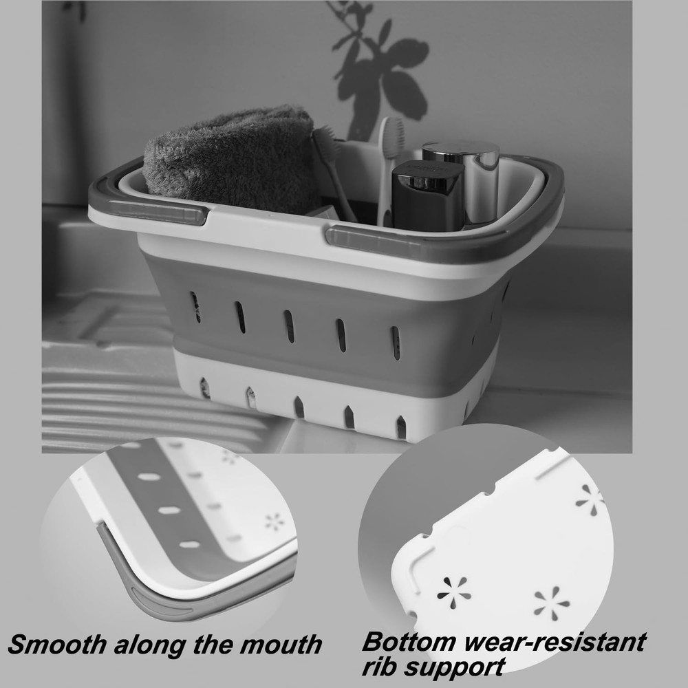 MINDFARGE Portable Folding Plastic Bath Caddy with Handle, 1 pack, Grey