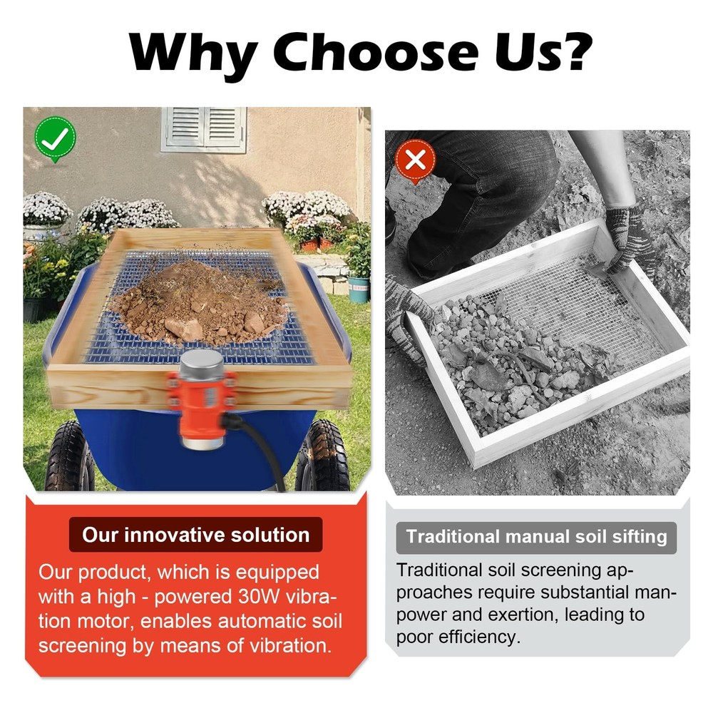 Soil Sifter with Vibration Motor and Switch for Gardening, Multi-Purpose Soil...