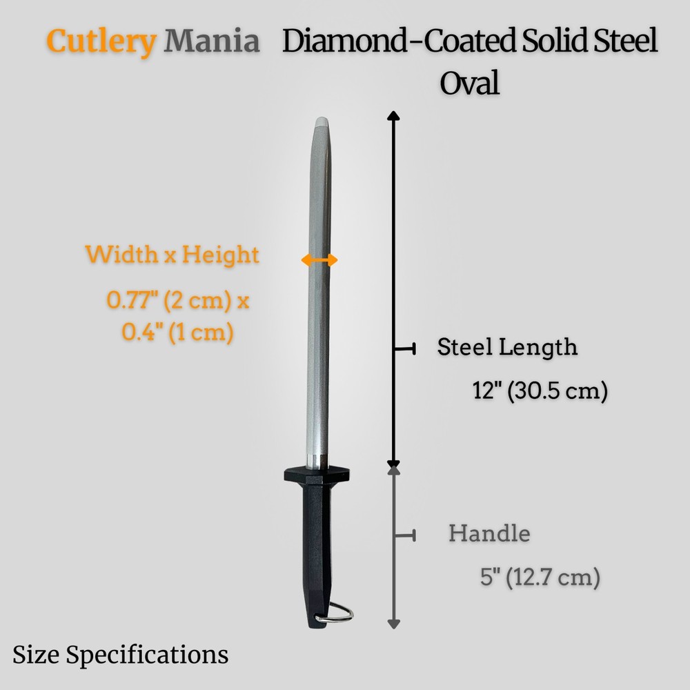 12-Inch Oval Diamond Solid Steel Sharpening Rod