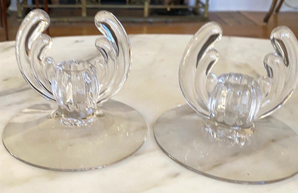 Vintage Art Deco Candlesticks Pair Angel Wing