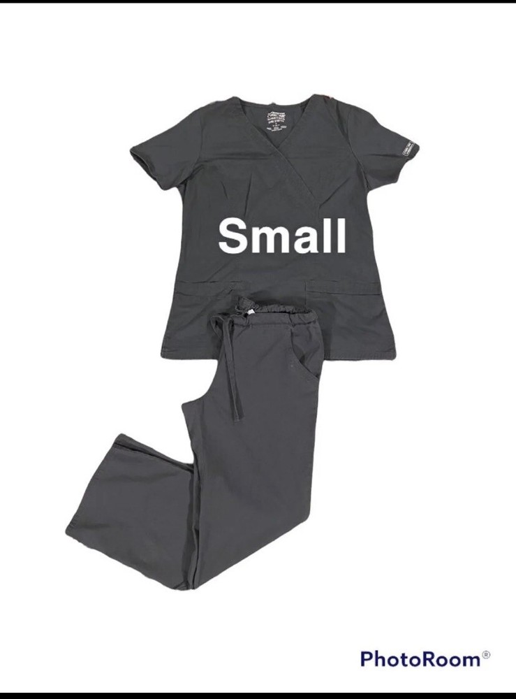 Cherokee Workware Core Stretch Charcoal Gray Scrub Set Small