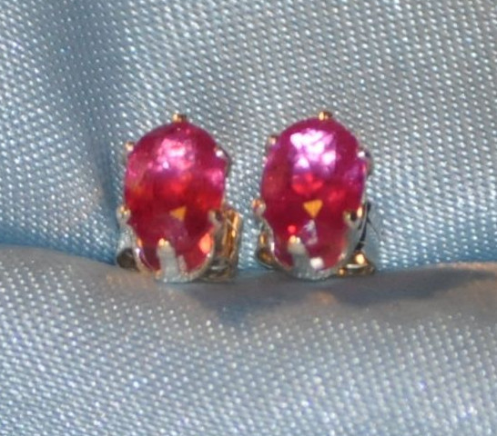 5mm X 3mm  OVAL  RUBY STERLING SILVER STUDS-- .40CTW