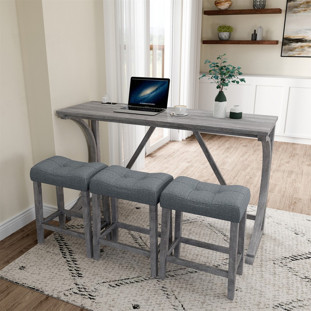 4 Piece Bar Table Set Counter Height Kitchen Dining Table with 3 Bar Stools