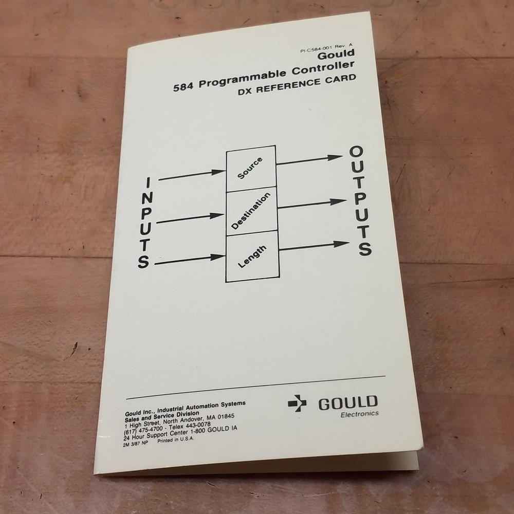 Gould PI-C584-001 Rev. A 584 Programmable Controller, DX Reference Card - USED