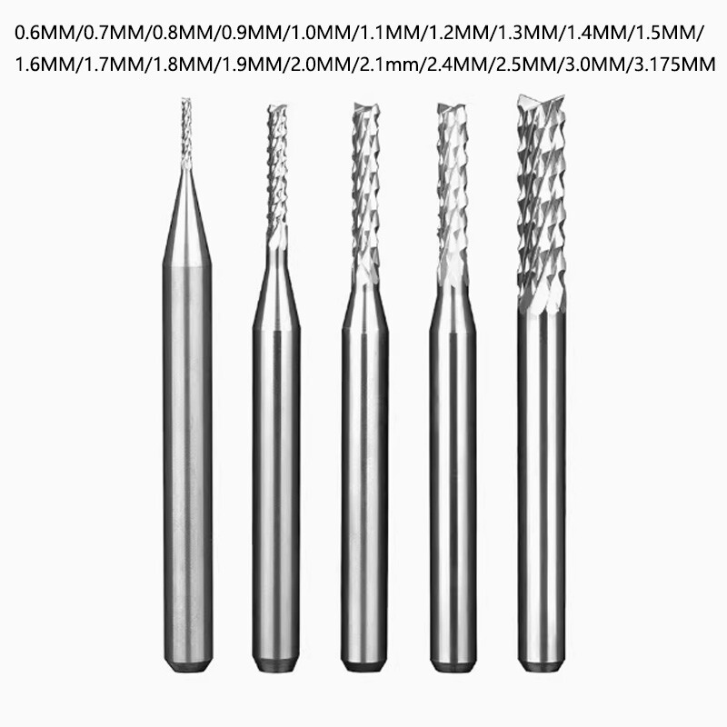0.6mm-3.175mm Micro Solid Carbide PCB Engraving Bit Corn End Mill Cutter For CNC