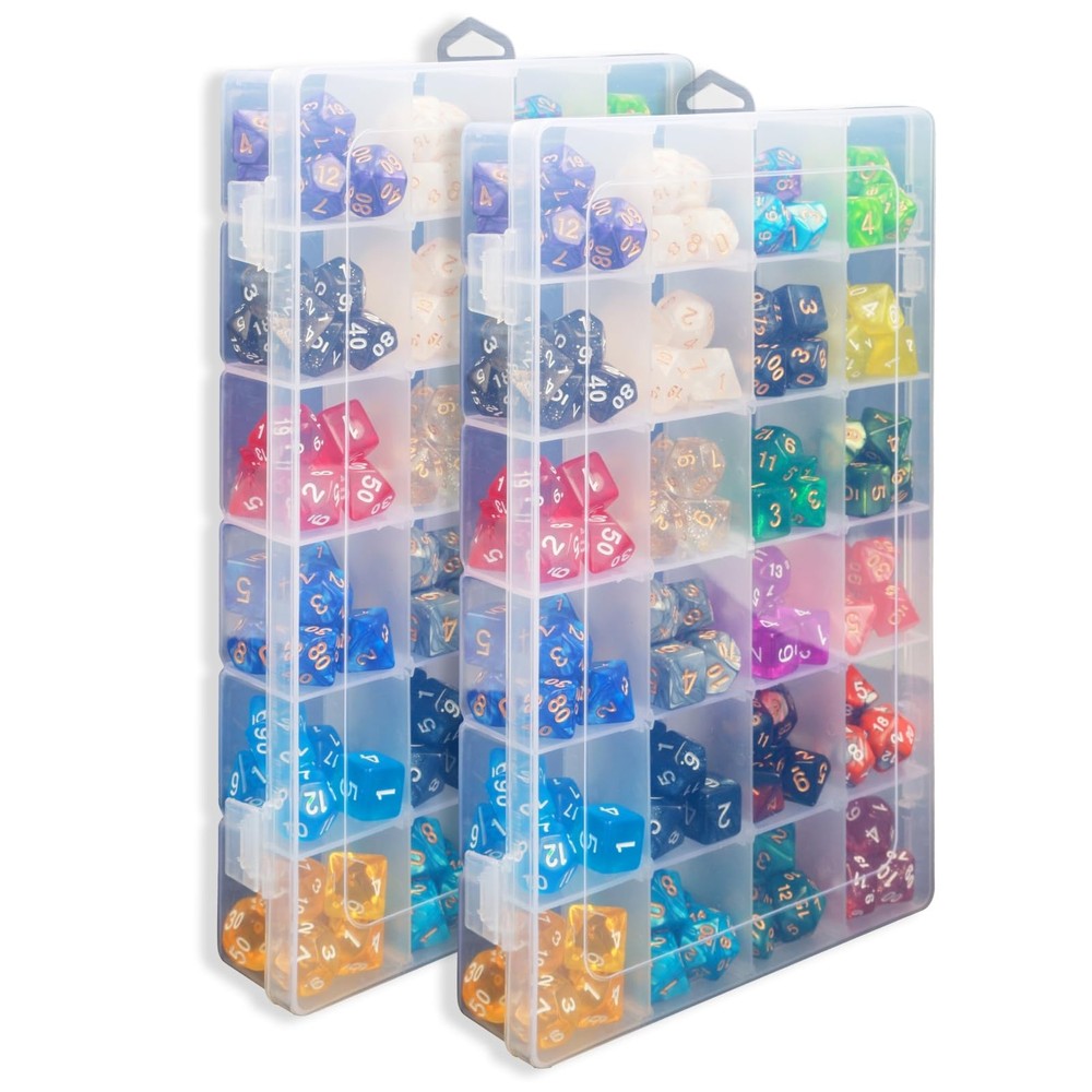 2 Pack DND Dice Storage Box Each 24 Grids Polyhedral Dice Organizer with Remo...