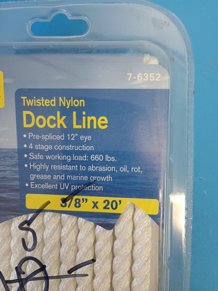 Marpac 7-6352 Twisted Nylon Dock Line 3/8" x 20' - White
