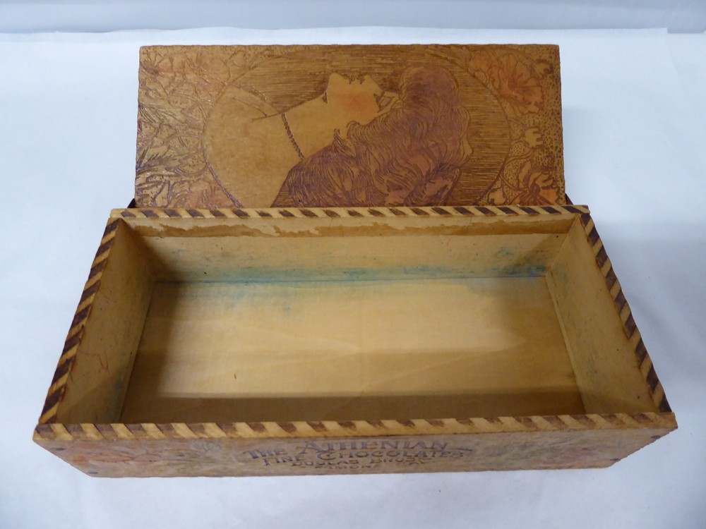 Antique Pyrography Advertising Candy Box Valentines Day #2