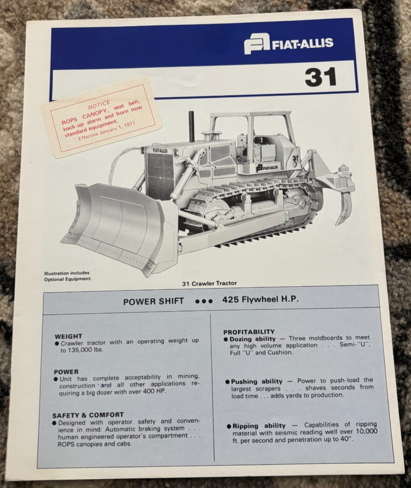 Fiat Allis 31 Crawler Tractor Dozer Brochure AMIL25