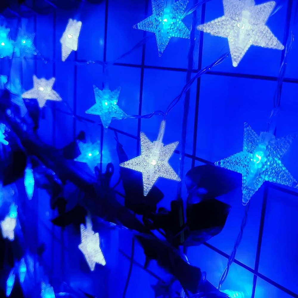 33Ft Blue Led Star String Lights With Remote Control And 8 Lighting Modes
