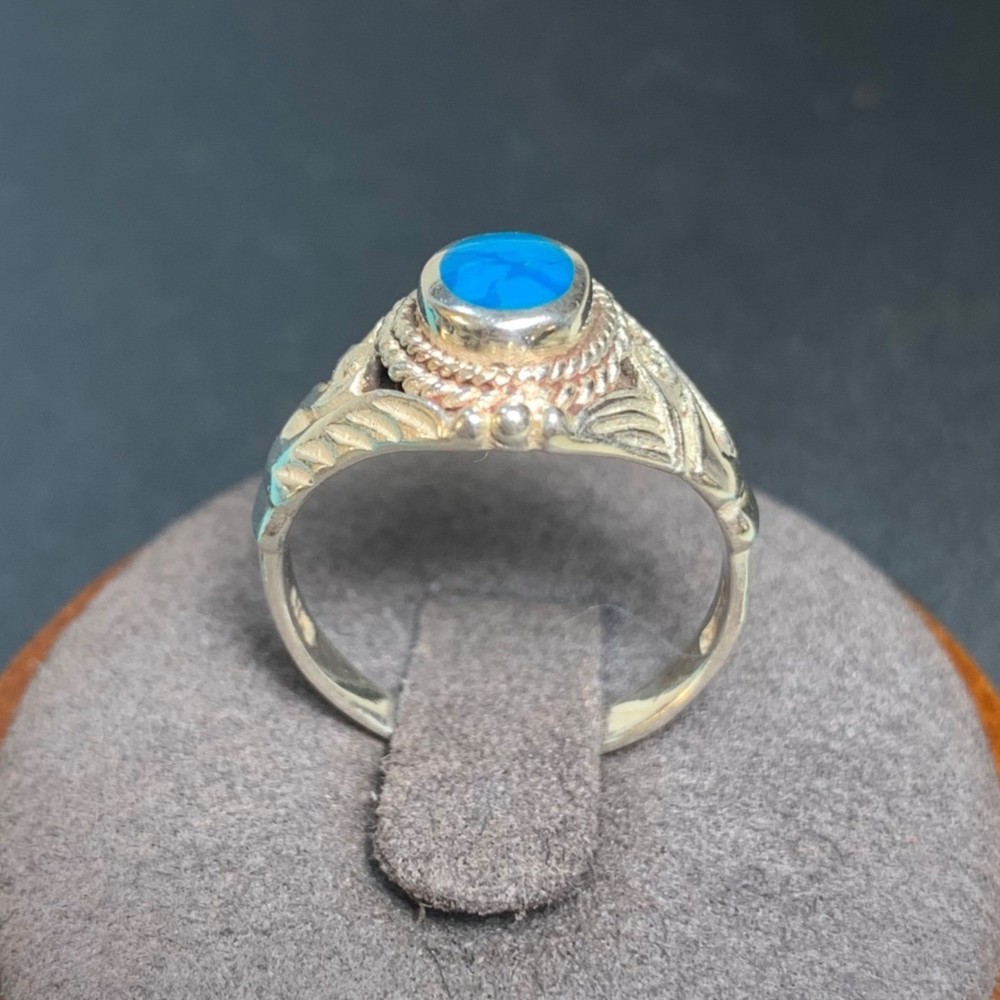 Bezel Set Turquoise Eagle Design Statement Ring Vintage Sterling Silver 925 Sz 6