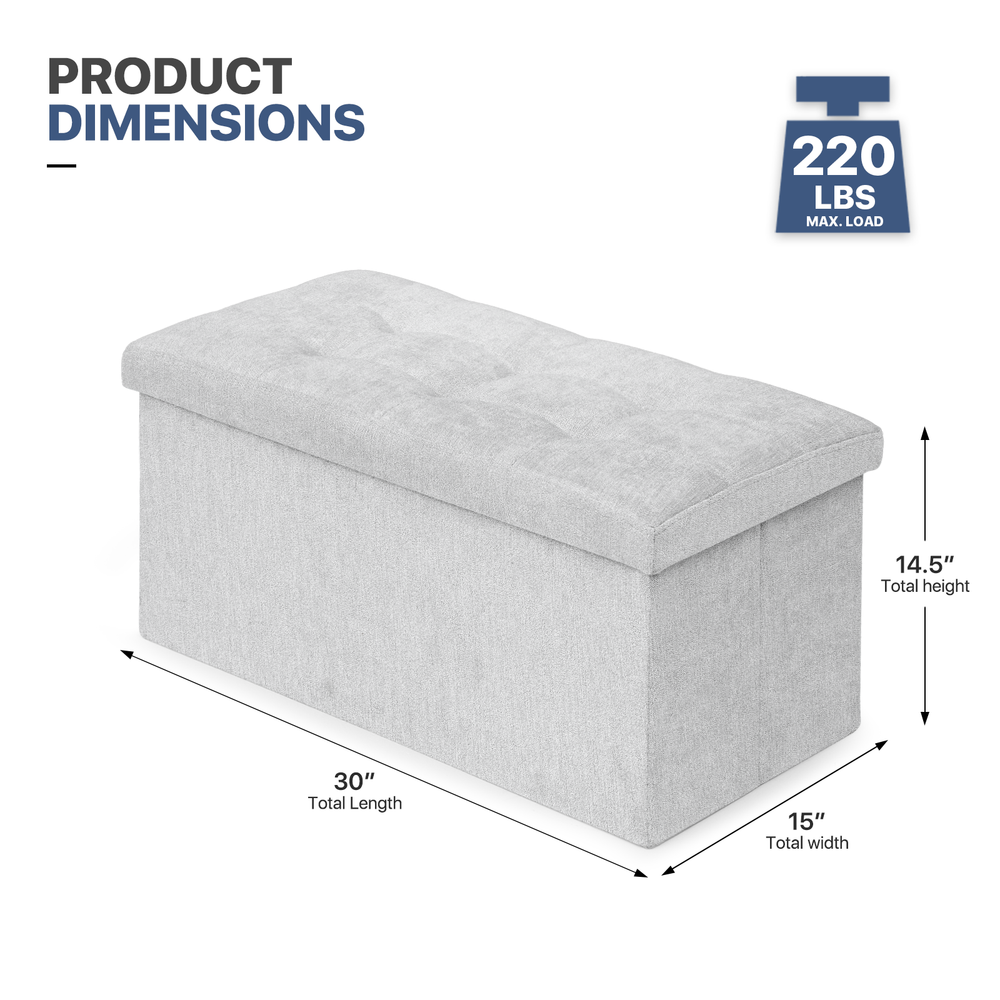 30" Gray Modern Storage Ottoman Benches Fabric Upholstered Rectangular Footstool