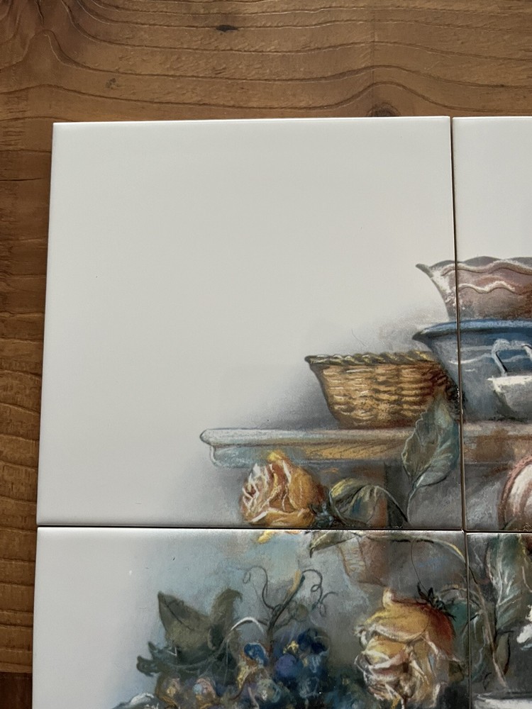 Ceramic Tile Mural Backsplash Cottagecore Fruit Flowers Pots Pans Orient Taiwan
