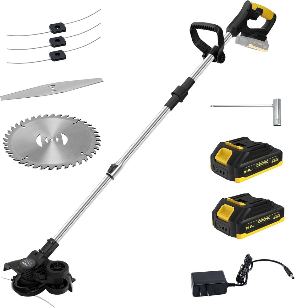 DEVONIC 21V Cordless Grass String Trimmer Edger 2-in-1 w/ 2 Batteries & Charger