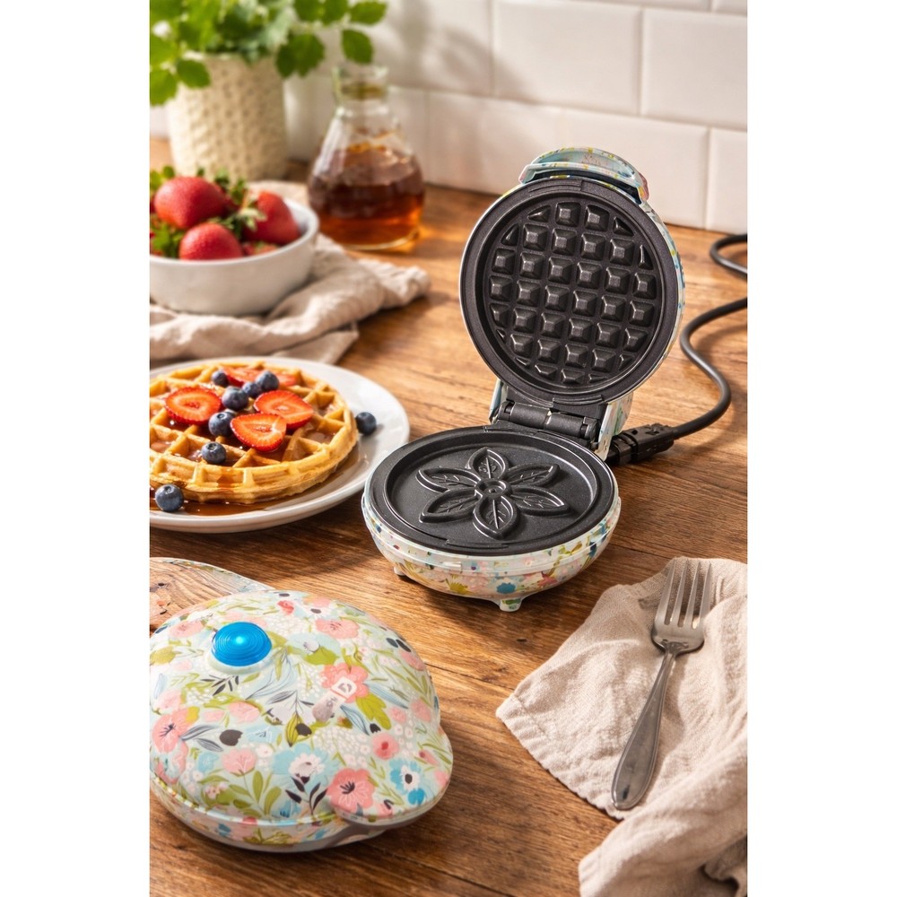 Dash Mini Waffle Maker Floral Compact 4" Maker Cute Kitchen EUC