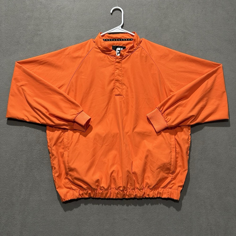 FootJoy Jacket Mens Medium Orange Long Sleeve Golf Windbreaker Snap Pullover EUC