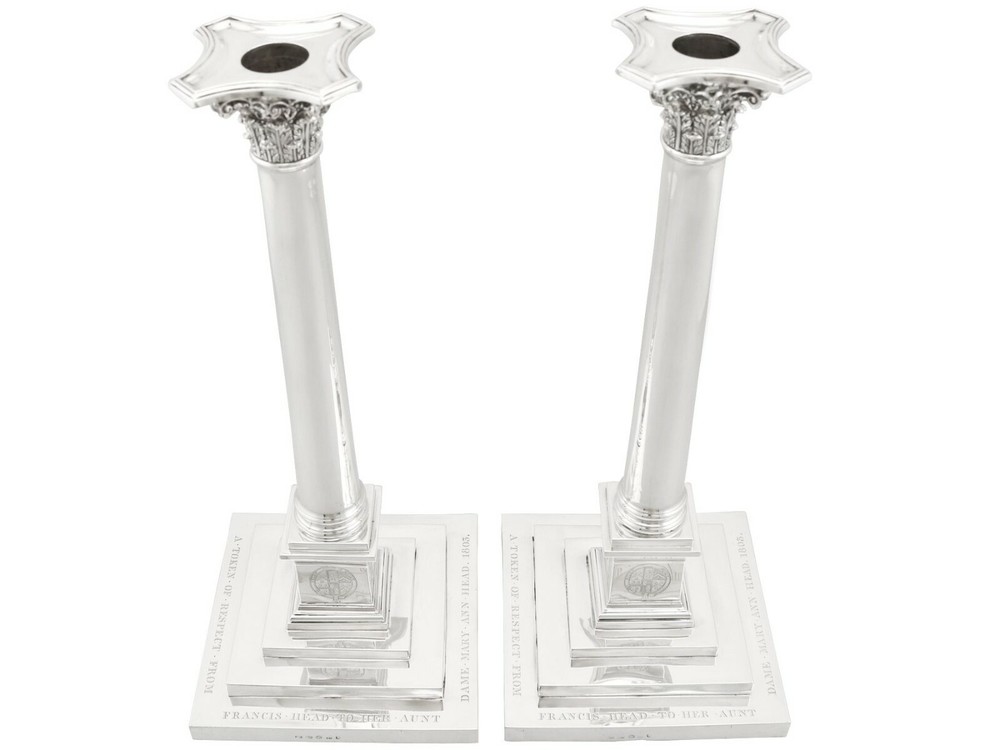 Antique Georgian Sterling Silver Column Candlesticks 1803