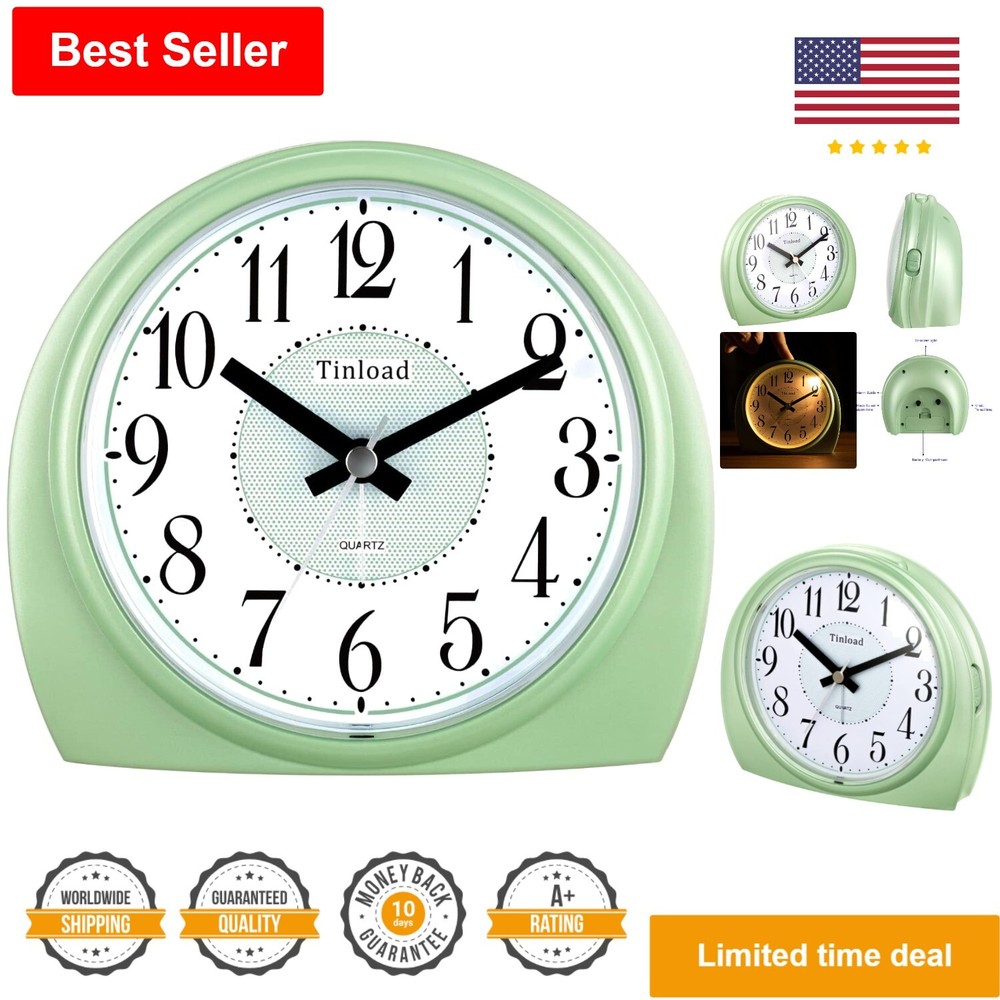 Silent Analog Alarm Clock - Non Ticking, Gentle Wake, Snooze & Light Functions
