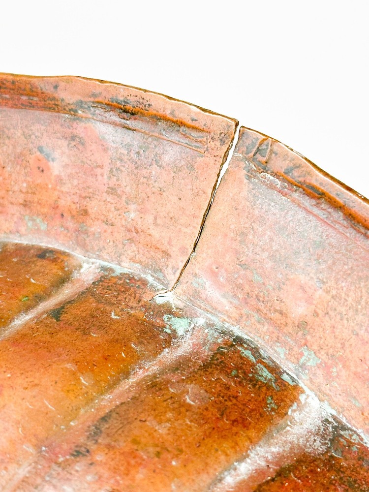 EGYPT SIGNED Antique Solid Bowl Copper Embossed Carvings Hammered Handmade