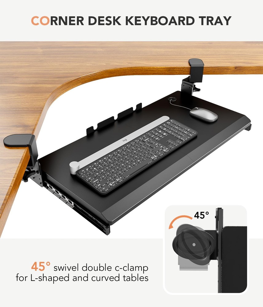 Keyboard Tray Under Desk Pull Out with Extra Sturdy C Clamp Mount System, 27....