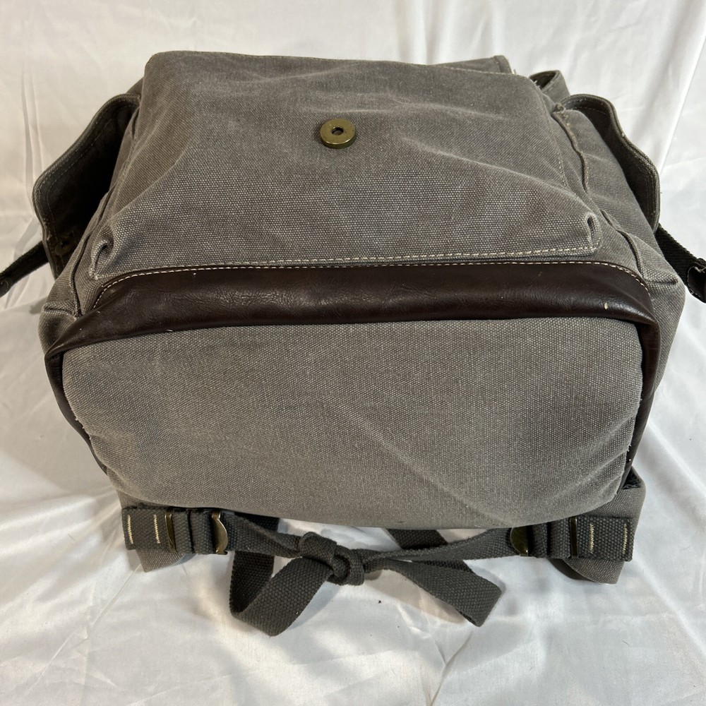 Cargoit Gray Canvas Backpack Magnetic Closures Pockets Straps and A Deep Inside