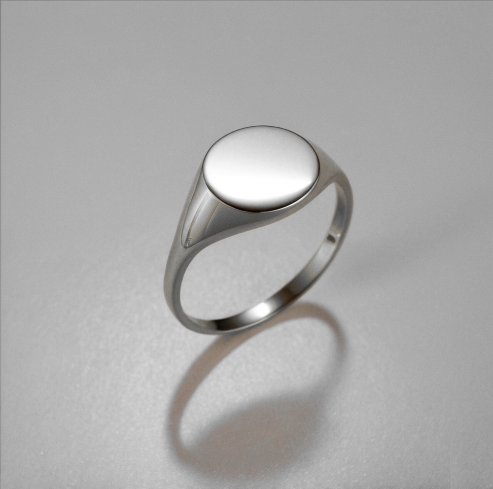 Polished Sterling Silver Round Signet Pinky Ring