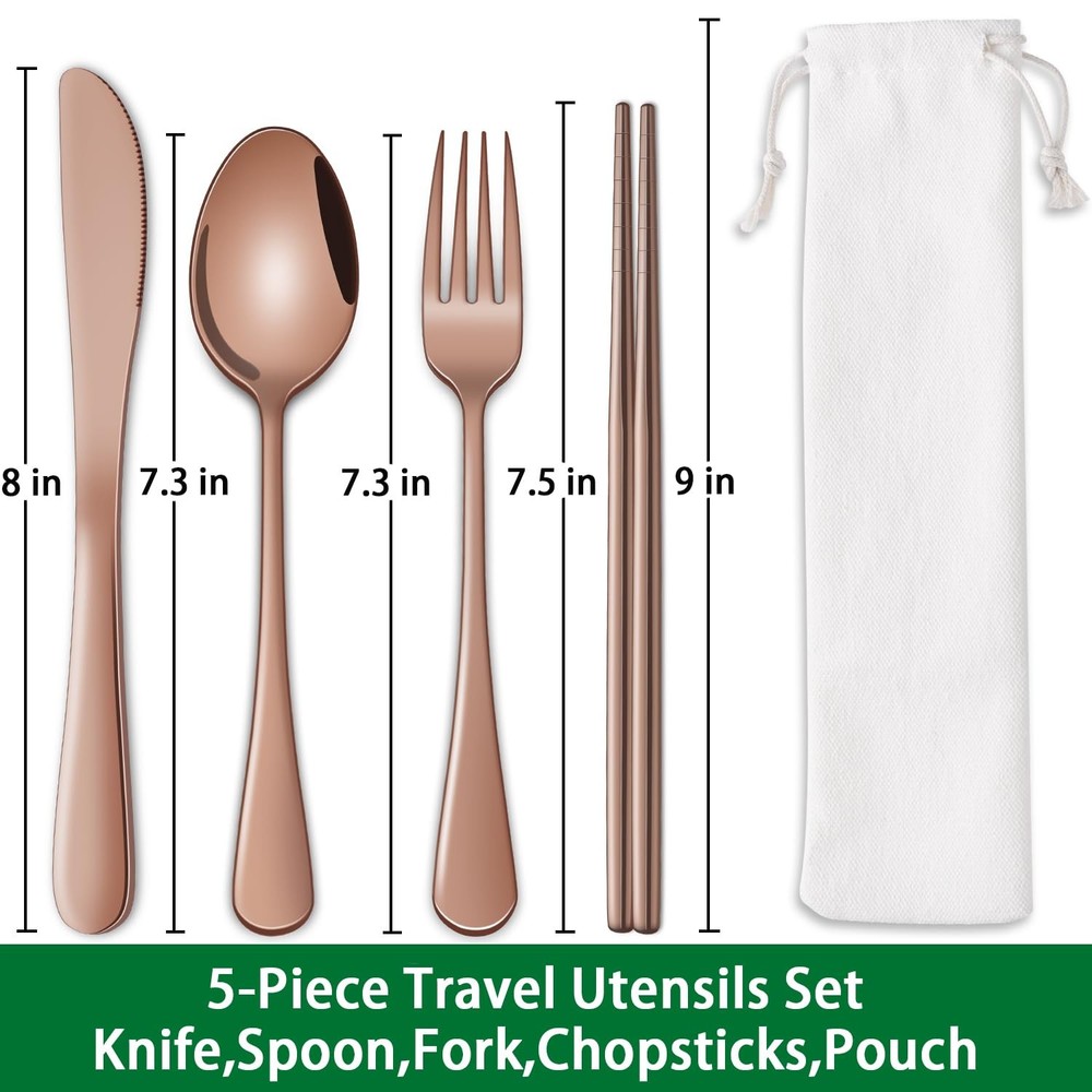 Travel Silverware Set Rose Gold Camping Picnic Utensils Set With Case Include...