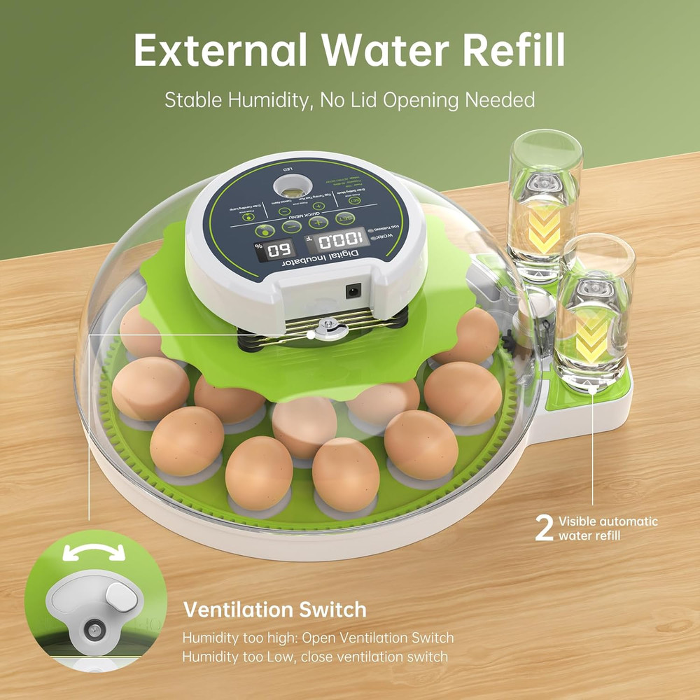 Egg Incubator with Automatic Egg Turning and Humidity Control, 18 Eggs Incubator