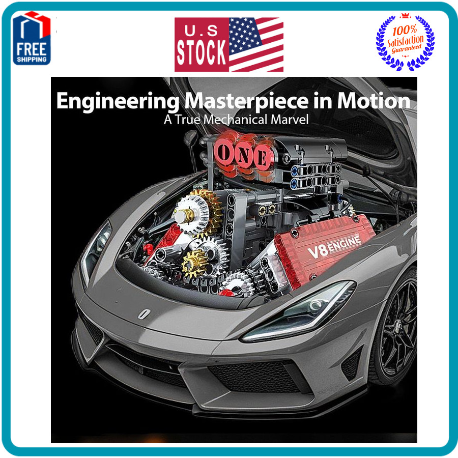 V8 Engine Model Kit That Runs STEM Mini Engine w Motor Sound 478PCS