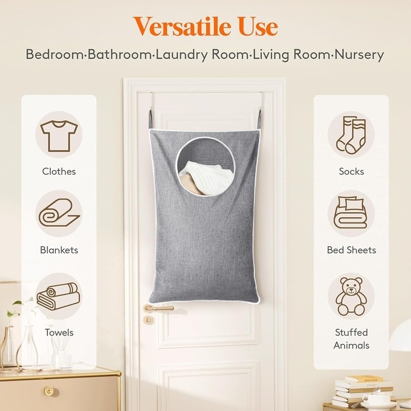 Over Door Laundry Hamper Adjustable Hooks Sturdy Fabric Storage Solution New