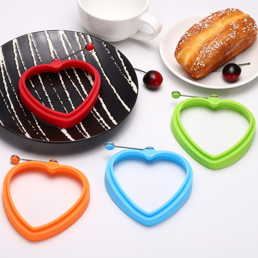 4 Pcs Heart Egg Rings, Silicone Egg Pancake Rings Set, Blue