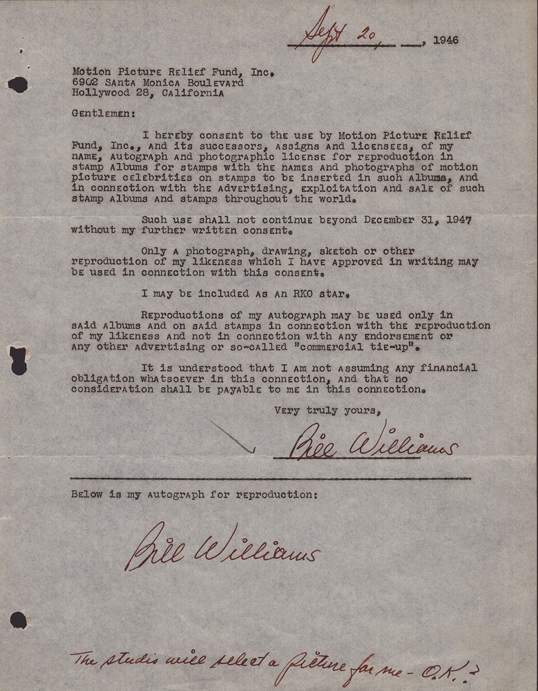 BILL WILLIAMS - DOCUMENT DOUBLE SIGNED 09/20/1946